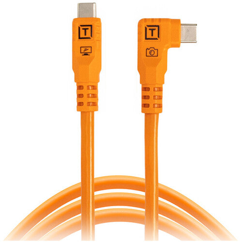 Tether Tools TetherPro Optima 10G USB-C, 6', Straight to Right, High-Visibility Orange