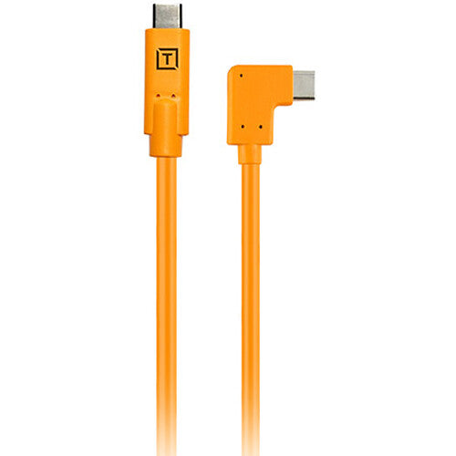 Tether Tools TetherPro 10G USB-C to USB-C, Right Angle Adapter "Pigtail", 20", High-Visibility Orange, 60W PD